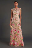 A Line Illusion Neck Blush Long Wedding Guest Dress