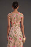 A Line Illusion Neck Blush Long Wedding Guest Dress