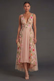 Floral Blush V Neck High Low Wedding Guest Dress
