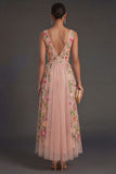 Floral Blush V Neck High Low Wedding Guest Dress