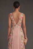 Floral Blush V Neck High Low Wedding Guest Dress