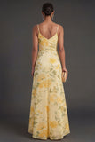 Ruched A Line Yellow Floral High Low Wedding Guest Dress