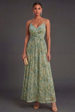 A Line Floral Spaghetti Straps Long Wedding Guest Dress