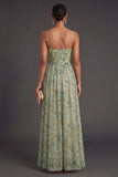 A Line Floral Spaghetti Straps Long Wedding Guest Dress