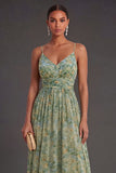 A Line Floral Spaghetti Straps Long Wedding Guest Dress