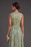 A Line Dusty Green Floral Long Wedding Guest Dress