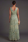 Ruffled A Line Dusty Green Floral High Low Wedding Guest Dress