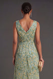 Ruffled A Line Dusty Green Floral High Low Wedding Guest Dress