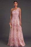 Ruched Pink Fuchsia Floral A Line Long Wedding Guest Dress