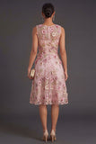 V Neck Pink Fuchsia Floral Summer Short Wedding Guest Dress