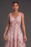 V Neck Pink Fuchsia Floral Summer Short Wedding Guest Dress