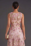 V Neck Pink Fuchsia Floral Summer Short Wedding Guest Dress