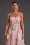 Floral Pink Fuchsia Appliqued Backless Midi Wedding Guest Dress