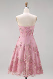 Floral Pink Fuchsia Appliqued Backless Midi Wedding Guest Dress