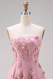 Floral Pink Fuchsia Appliqued Backless Midi Wedding Guest Dress