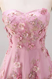 Floral Pink Fuchsia Appliqued Backless Midi Wedding Guest Dress