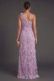 Lilac Mermaid Floral Appliqued Long Wedding Guest Dress