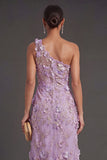Lilac Mermaid Floral Appliqued Long Wedding Guest Dress