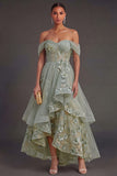 Ruffled Dusty Green Corset Floral High Low Weeding Guest Dress