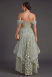Ruffled Dusty Green Corset Floral High Low Weeding Guest Dress