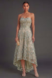Strapless Dusty Green Corset Floral High Low Weeding Guest Dress