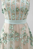 Strapless Dusty Green Corset Floral High Low Weeding Guest Dress