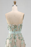 Strapless Dusty Green Corset Floral High Low Weeding Guest Dress