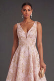 Blush A Line Floral Jacquard Short Summer Wedding Guest Dress