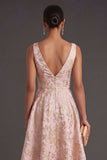 Blush A Line Floral Jacquard Short Summer Wedding Guest Dress