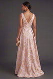 Blush A Line Floral Jacquard High Low Wedding Guest Dress