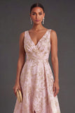 Blush A Line Floral Jacquard High Low Wedding Guest Dress