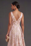Blush A Line Floral Jacquard High Low Wedding Guest Dress