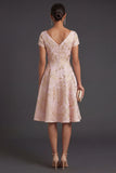 Blush Floral Jacquard Short Summer Wedding Guest Dress