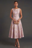 Dusty Lilac Floral Jacquard Midi Wedding Guest Dress