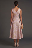 Dusty Lilac Floral Jacquard Midi Wedding Guest Dress