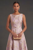 Dusty Lilac Floral Jacquard Midi Wedding Guest Dress