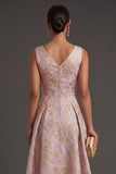 Dusty Lilac Floral Jacquard Midi Wedding Guest Dress