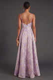 Dusty Lilac Floral A Line Jacquard Long Wedding Guest Dress