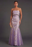 Dusty Lilac Floral Mermaid Jacquard Long Wedding Guest Dress