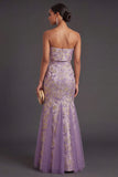 Dusty Lilac Floral Mermaid Jacquard Long Wedding Guest Dress
