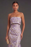 Dusty Lilac Floral Mermaid Jacquard Long Wedding Guest Dress