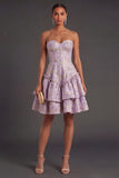A Line Floral Jacquard Dusty Lilac Corset Short Summer Wedding Guest Dress