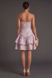 A Line Floral Jacquard Dusty Lilac Corset Short Summer Wedding Guest Dress