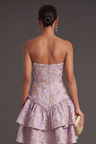 A Line Floral Jacquard Dusty Lilac Corset Short Summer Wedding Guest Dress