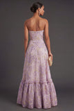 Dusty Lilac Jacquard Floral Strapless Long Wedding Guest Dress
