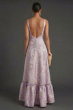 Dusty Lilac Jacquard Floral High Low Wedding Guest Dress