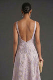 Dusty Lilac Jacquard Floral High Low Wedding Guest Dress