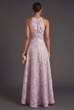 A Line Floral Dusty Lilac Halter Neck High Low Wedding Guest Dress