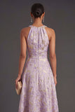A Line Floral Dusty Lilac Halter Neck High Low Wedding Guest Dress