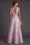 Dusty Lilac Floral Jacquard Long Wedding Guest with Slit